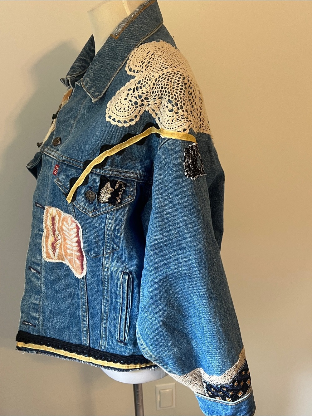 Vintage 80s 90s Custom Upcycled Levi’s Denim Trucker Jacket M/L USA patch ooak - Picture 8 of 14